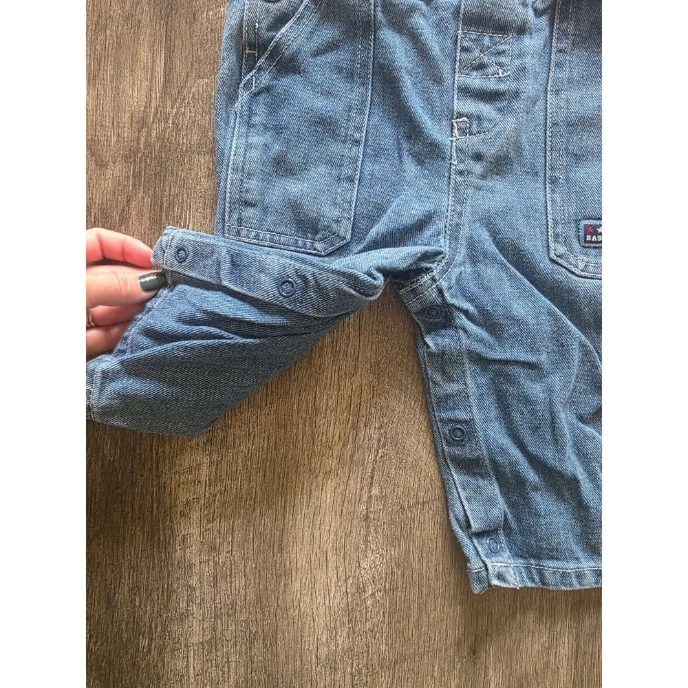 Vtg Kids Denim Baseball Overalls Future All Star Blue Light Wash 6-9M